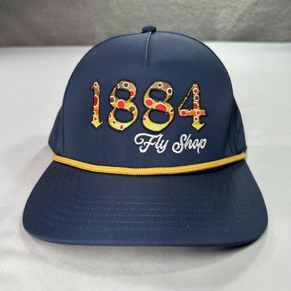 NWOT Simms 1884 Fly Shop Hat Cap Snap Back Blue Embroidered Trout Mens Fishing